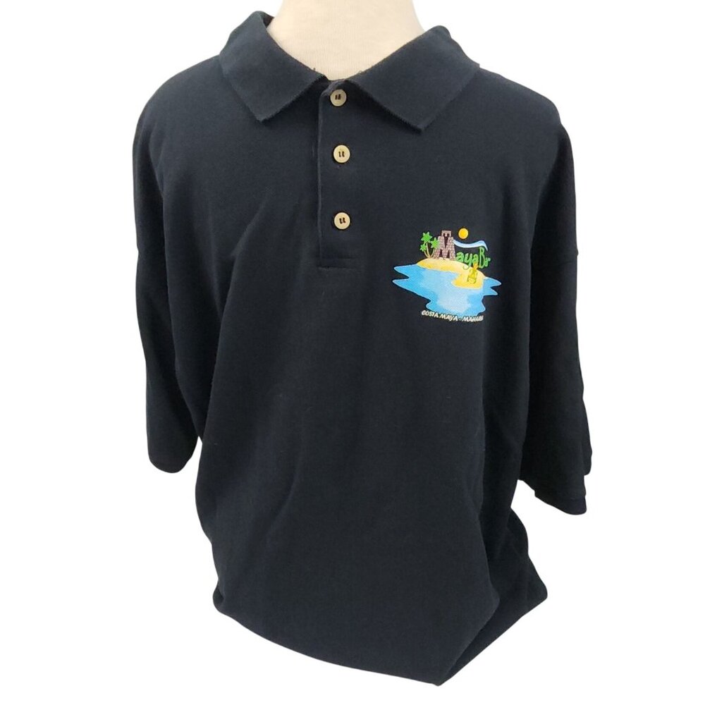 Yazbek Costa Maya Bar Polo Shirt Size XL Black 100% Cotton Short Sleeve Mexico